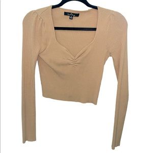 Tan long sleeve crop top